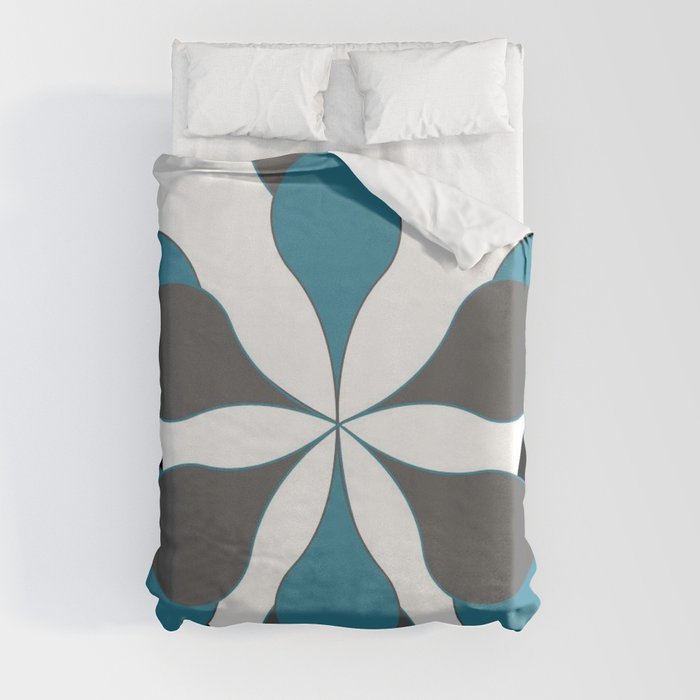 Mid-Century Modern Art 1.4B Grey Aqua Flower Duvet Cover