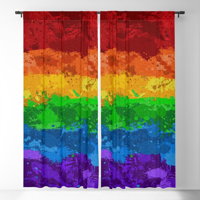 Abstract Paint Splatter LGBTQ Pride Rainbow Flag Background Blackout Curtain