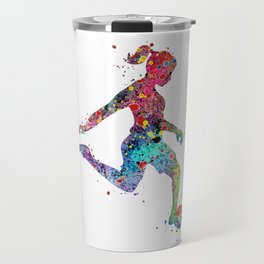 Girl Soccer Player Watercolor Sports Art Travel Mug