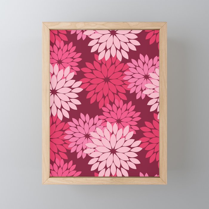 Modern Floral Kimono Print, Fuchsia Pink and Burgundy Framed Mini Art Print