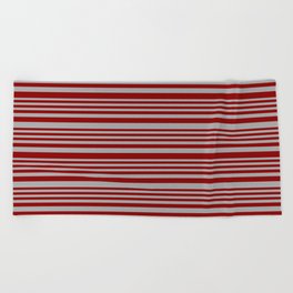 [ Thumbnail: Dark Red and Dark Gray Colored Lines/Stripes Pattern Beach Towel ]