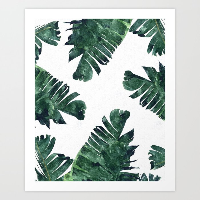 Banana Leaf Watercolor Painting, Tropical Nature Botanical Palm Illustration Bohemian Minimal Luxe Art Print