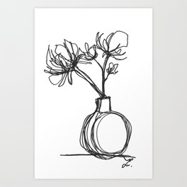 Flowers in a vase single line artwork Art Print