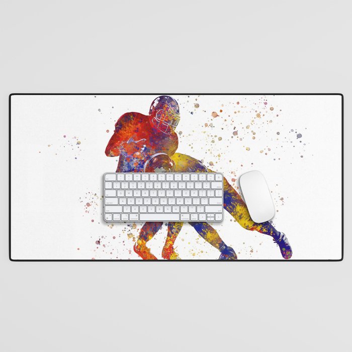 American football player in action watercolor Desk Mat