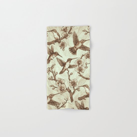Sepia Hummingbird Pattern Hand & Bath Towel