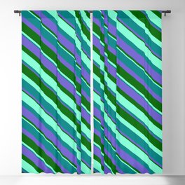[ Thumbnail: Aquamarine, Teal, Slate Blue, and Dark Green Colored Striped Pattern Blackout Curtain ]