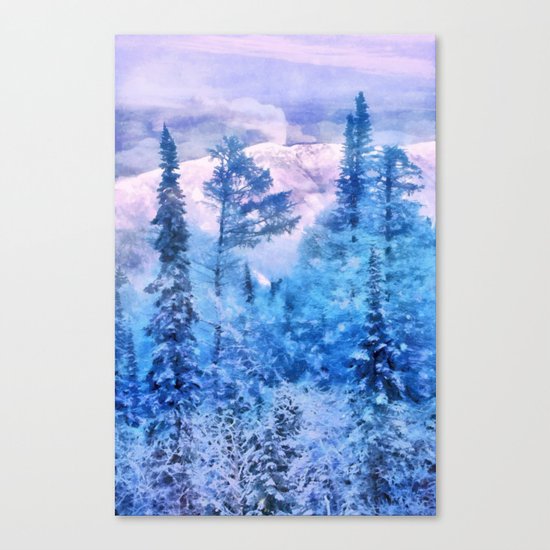 Winter forest in mountains Canvas Print