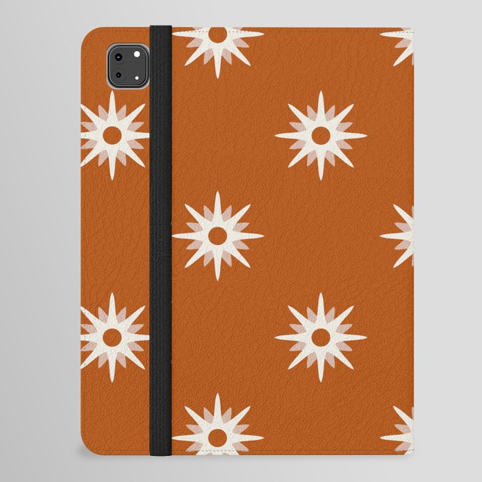 Orange atomic mid century white stars pattern iPad Folio Case