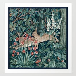 William Morris Forest Rabbits and Foxglove Greenery Art Print