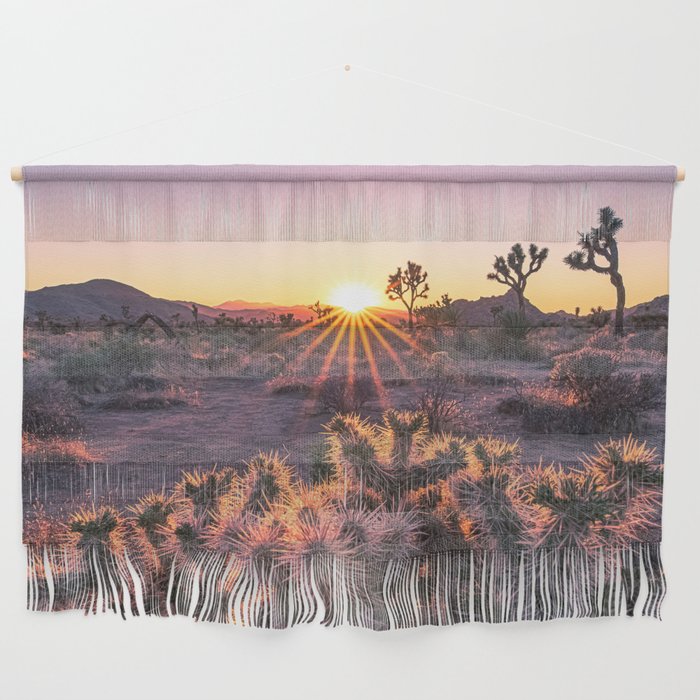 Joshua Tree Cholla Cactus Sunset Wall Hanging