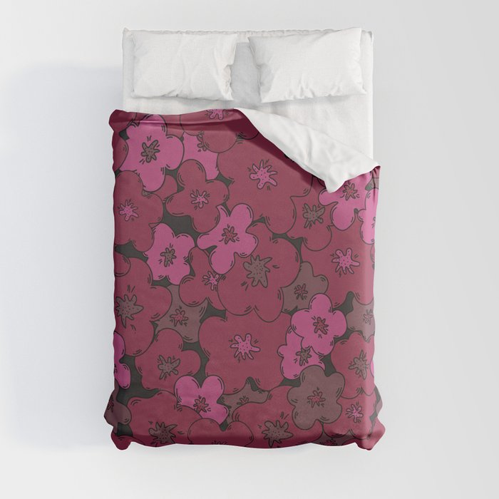 Maroon red and fuchsia pink abstract floral pattern Duvet Cover