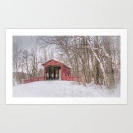 Vermont Red Covered Bridge in Snow Art Print