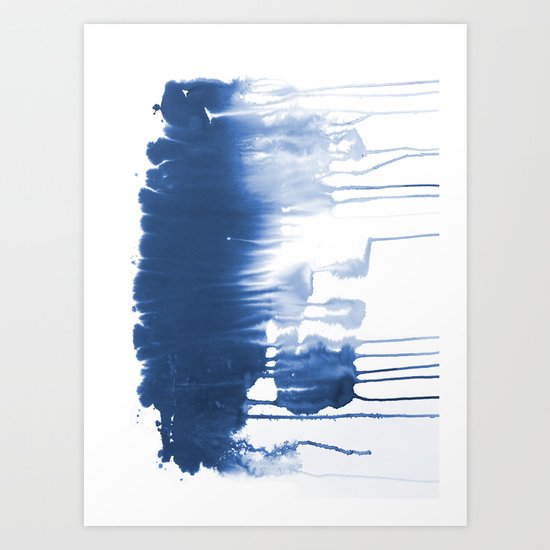 Paint 1 - indigo blue drip abstract painting modern minimal trendy home decor dorm college art Art Print