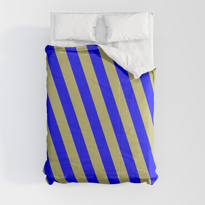 Dark Khaki and Blue Colored Pattern of Stripes Comforter