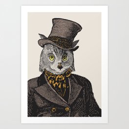 Owl Portrait | 1 of 2 | The Owl and the Pussycat Set | Anthropomorphic Owl | Art Print | Weddings, Eclecticatheart, Cats, Love, Owl, Literarycharacters, Animalportraits, Edwardlear, Victorianliterature, Graphicdesign 