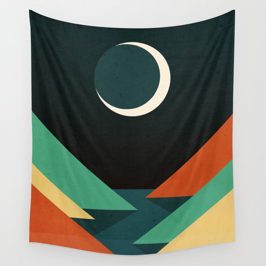 Quiet stream under crescent moon Wall Tapestry