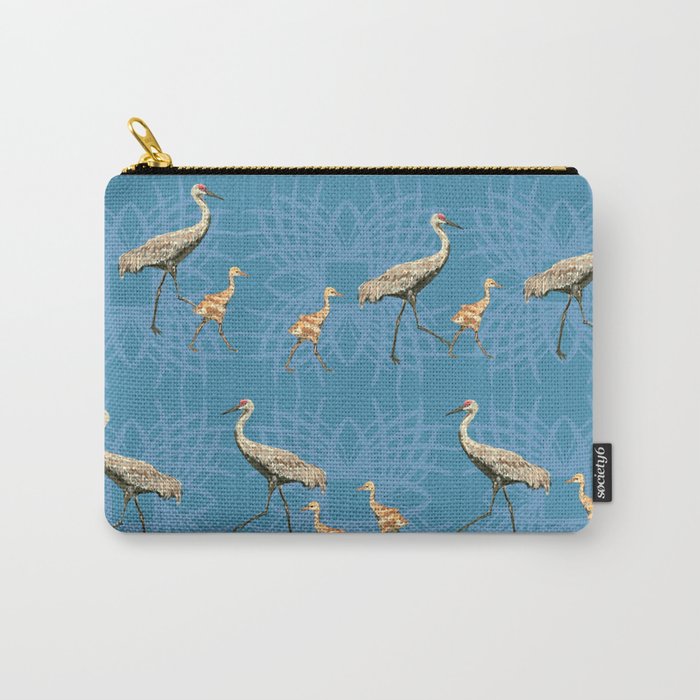Sandhill Cranes with Babies Pattern Blue Carry-All Pouch