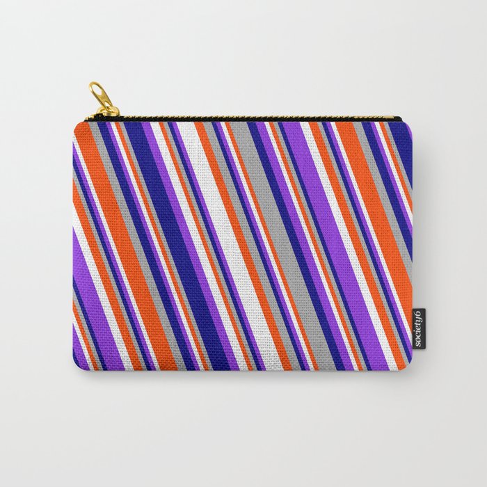 Eyecatching Blue, Dark Grey, Red, White, and Purple Colored Stripes/Lines Pattern Carry-All Pouch