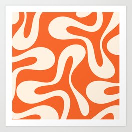 Soft Curves Retro Modern Abstract Pattern in Orange and Cream Art Print