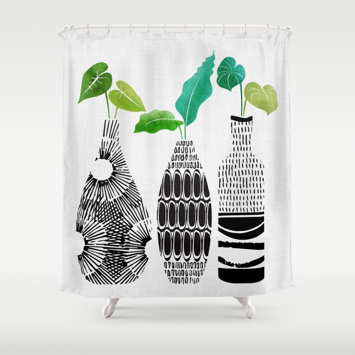 Plants in Black and White Vases Shower Curtain