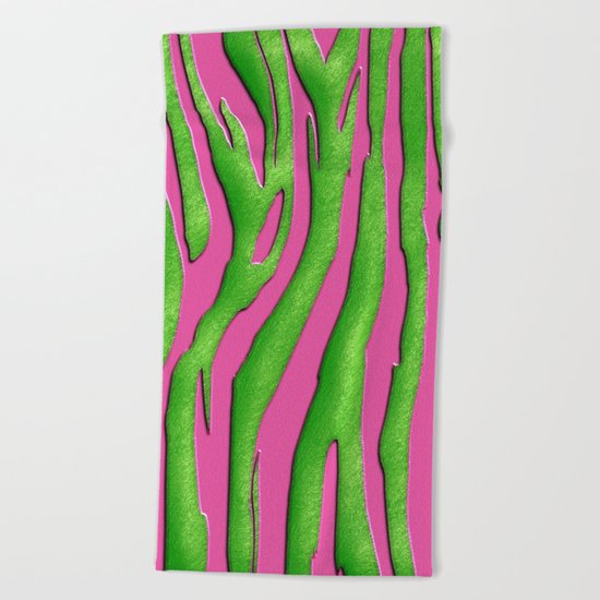 Bright Pink & Green Zebra Print Beach Towel