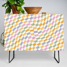 Tilted Pastel Checkered Pattern Credenza