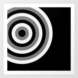 Retro Pop Art Circles - Black Grey White Art Print