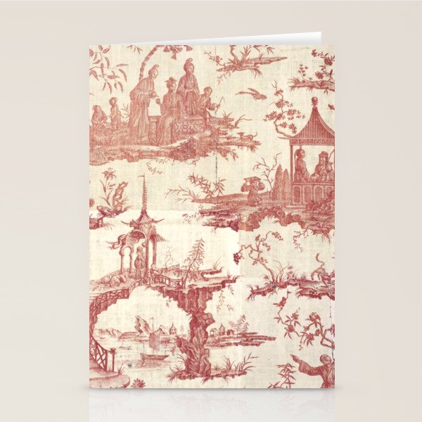 Antique 18th Century Chinoiserie Pagoda Toile de Jouy Stationery Cards