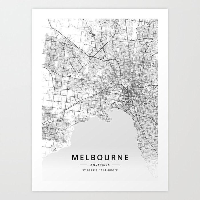 Melbourne, Australia - Light Map Art Print