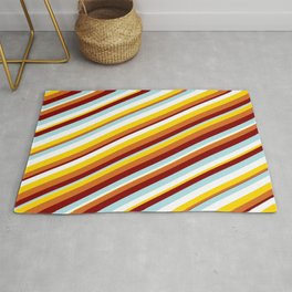 [ Thumbnail: Vibrant Powder Blue, White, Yellow, Chocolate, and Maroon Colored Lines Pattern Rug ]