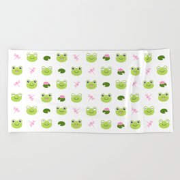 Frogs, Dragonflies and Lilypads on White Beach Towel