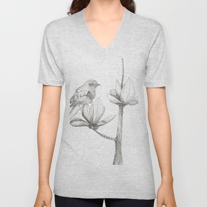 Bird and magnolia V Neck T Shirt