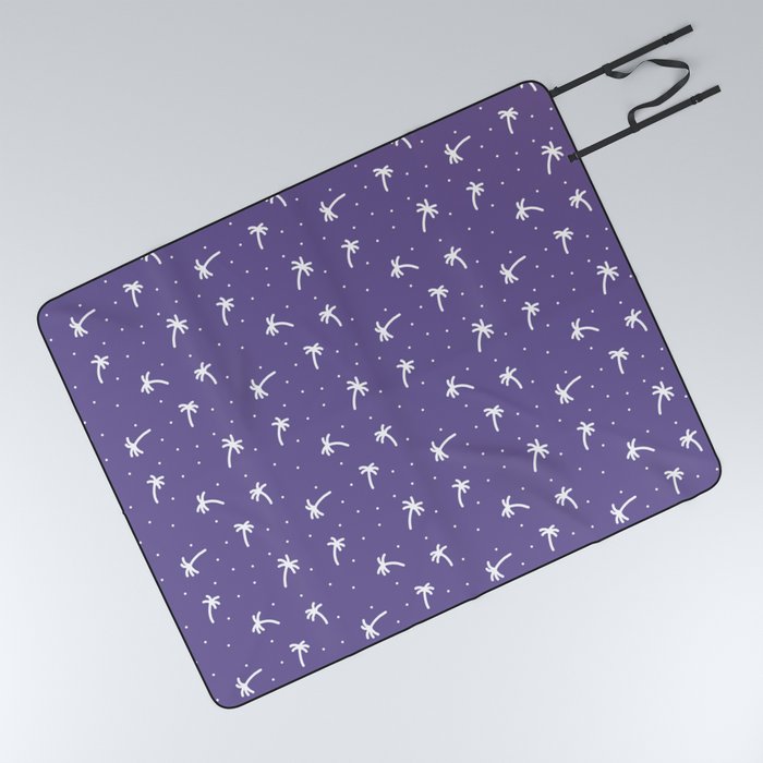Purple And White Doodle Palm Tree Pattern Picnic Blanket