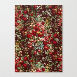 CHINTZ RED FLORAL PATTER WITH BLUE RIBBON. Canvas Print