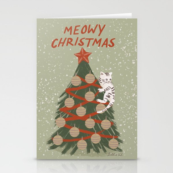 Meowy Christmas Vintage Cat on Tree Stationery Cards