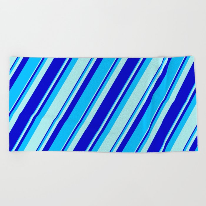Turquoise, Blue, and Deep Sky Blue Colored Pattern of Stripes Beach Towel