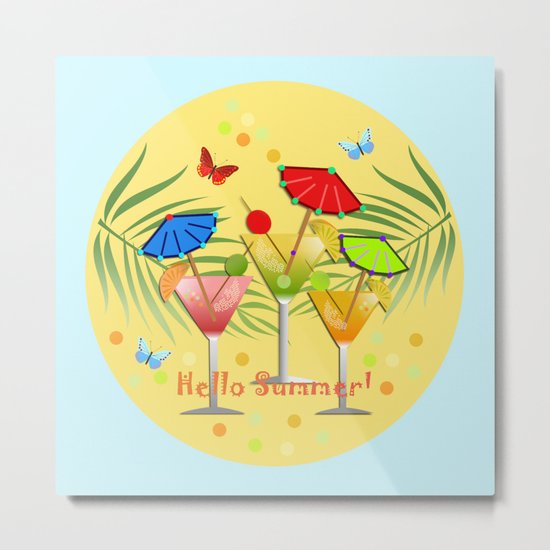 Hello Summer, vector illustration with text Metal Print