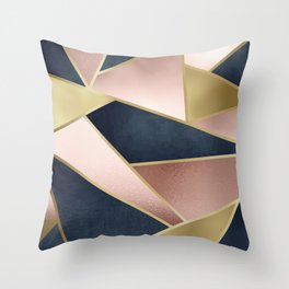 Geometric Art, Rose Gold, Pink and Navy Blue Modern  Throw Pillow
