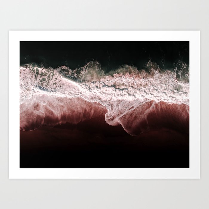 Aerial Beach - Crashing Waves - Moody Ocean - Sea -Travel photography Art Print