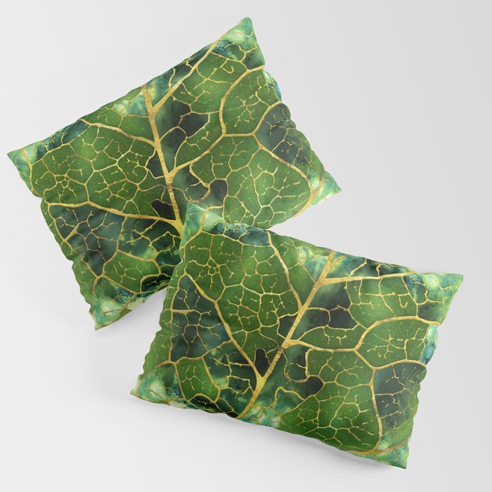 Green Marble Leaf Pillow Sham