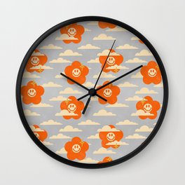 Cute Retro Smiley Flowers Pattern Wall Clock