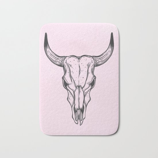 Southwest Skull Black on Pink Bath Mat