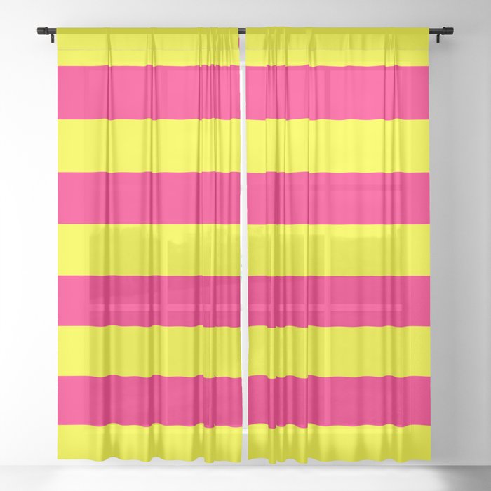 Bright Neon Pink And Yellow Horizontal Cabana Tent Stripes Sheer