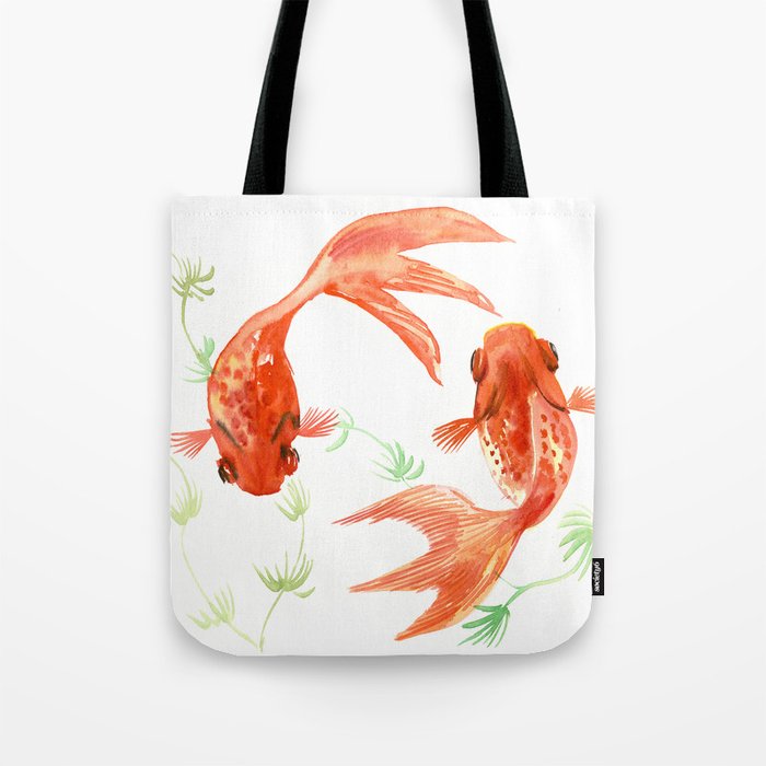 Koi Fish, Feng Shui, Goldfish art, Two fish, Tote Bag by SurenArt