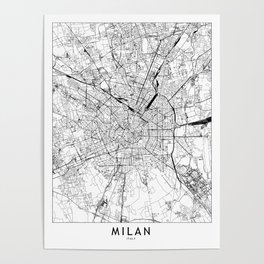 Milan White Map Poster
