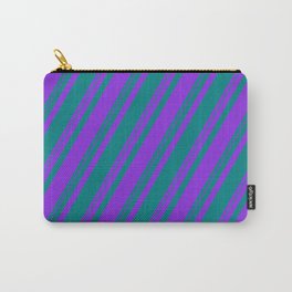 [ Thumbnail: Purple & Teal Colored Stripes Pattern Carry-All Pouch ]