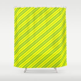 [ Thumbnail: Green and Yellow Colored Stripes/Lines Pattern Shower Curtain ]