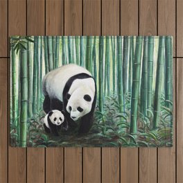 A Walk with Mom in the Bamboo Forest Outdoor Rug