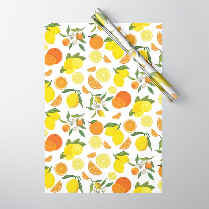 Oranges Lemons Citrus Fruits Repeat Pattern Wrapping Paper