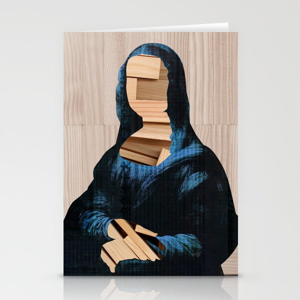 Mona Lisa - blue shining WoodCut Collage 2 Stationery Cards